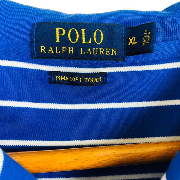 Polo Ralph Lauren Men's Polo Shirt Sz XL Logo Blue White Striped Pima Soft Touch - Picture 3 of 10